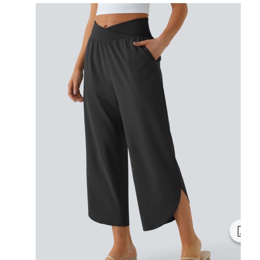 Halara Breezeful Crossover High Waisted Wide Leg Tulip Hem Pants Black 2X NWT